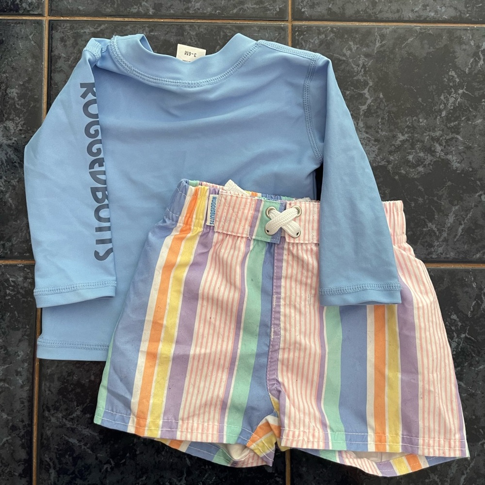 Rugged Butts 3-6 month Swim trunks & rash guard.